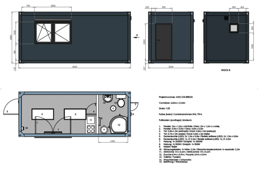 Wohncontainer 6,00 x 2,44 m mit Küchenzeile, WC und Dusche €4.120,00