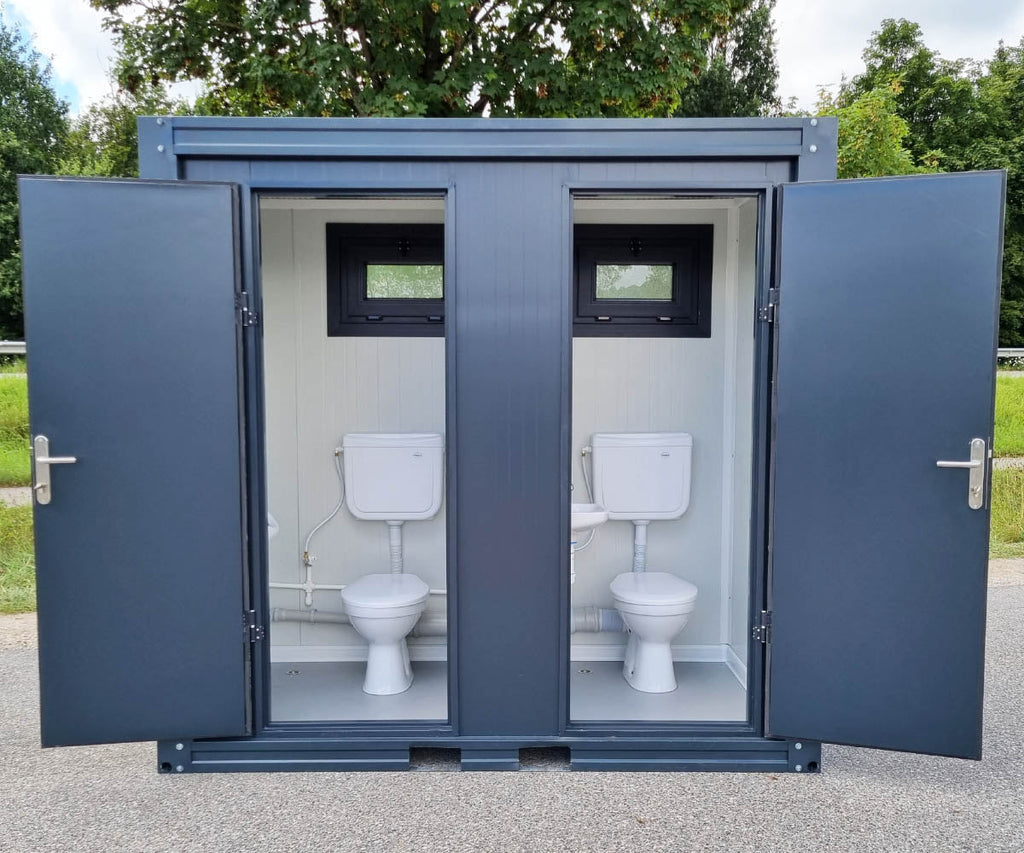 WC Sanitärcontainer mit Doppelkabine - für Mann und Frau - Anthrazit